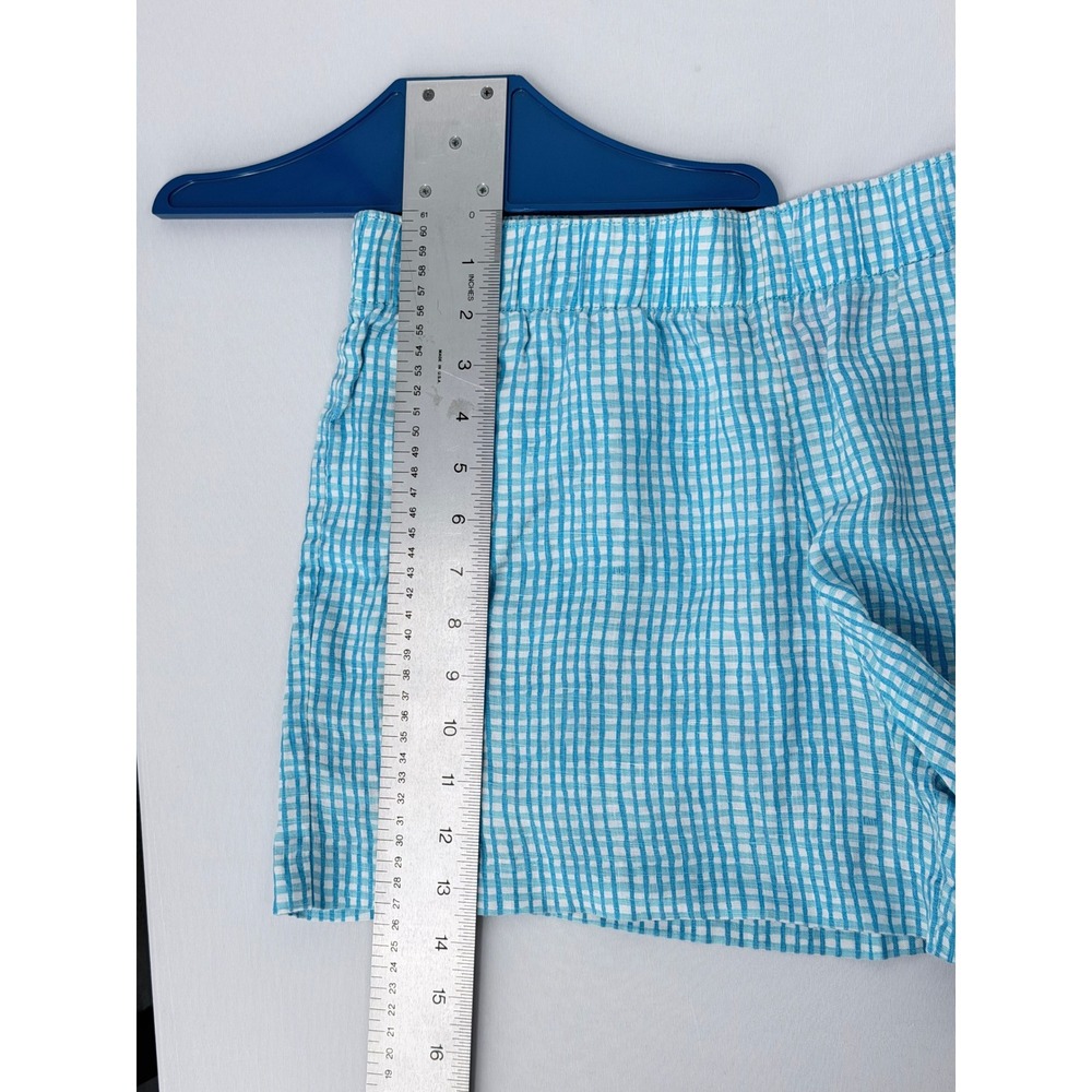 Lilly Pulitzer Linen Shorts Womens L Blue Gingham 010404 Elastic Waist - Picture 11 of 11